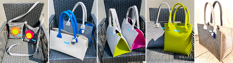 Filz-Taschen in verschiedenen Farben und Größen